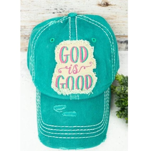 Accessories - DISTRESSED TURQUOISE 'GOD IS GOOD' CAP Brand New